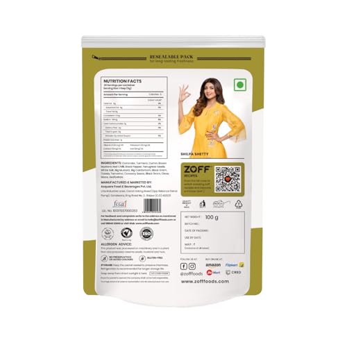 Image of Zoff Sambhar Masala Powder - Authentic Sambar Masala Powder - Premium Zip Lock Pouch - Net Weight - 100g (Pack of 3)