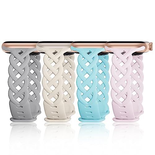 Image of Slim Silicone Bands Compatible with Apple Watch Band 40mm 38mm 41mm 44mm 45mm 46mm 49mm 42mm Women Floral Breathable Braided Lace Thin Sport Strap Replacement Wristbands iWatch SE Series 11 10 9 8 7 6 5 4 3 ultra 2