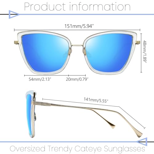 Miniatura 3 de Joopin Espejo Azul Gafas De Sol Mujer Cateye Ojos De Gato Grandes Metálicas