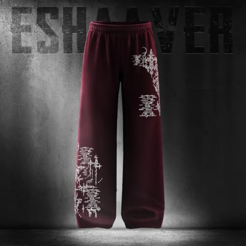 Image of Aesthetic Gothic Wide Leg Pants for Men | Tribal Print Baggy Streetwear | Oversized Track Pants with Elastic Waist | Black and White Relaxed Fit Bottoms