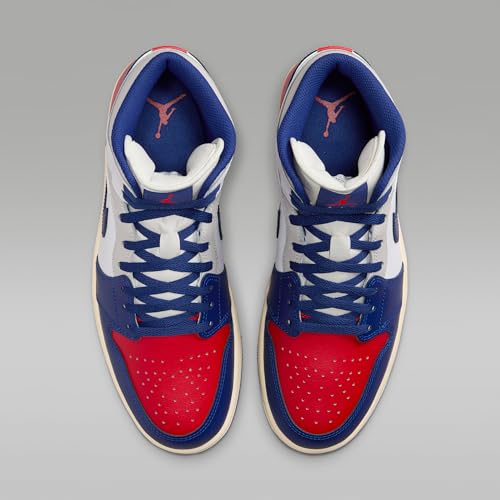 Image of Air Jordan 1 Mid Men's Shoes (White /University Red /Neutral Grey /Deep Royal Blue) Size 7