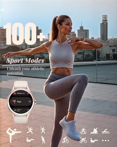 Image of TOOBUR Smart Watch for Women, 40mm HD Smartwatch, Compatible with Android & iOS, Answer /Make Calls, Fitness Watch with Step /Calorie /HR Tracker, IP68, Gorgeous & Comfy, Gift for Women, Beige