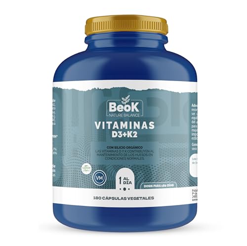 BEOK Vitamina D3 + K2 180 cápsulas vegetales - Las vitaminas D y K contribuyen al mantenimiento de los huesos en condiciones normales.
