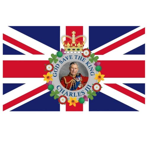 Vision4ever 5ft x 3ft King Charles Flag British New King Flag Large Union Jack Bunting King Charles Flag Decoration,Union Jack Flags Parties Decorations