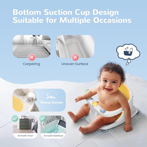 Image of Coldew Baby Bath Seat for Babies 6 Months & Up, Non-Slip Toddler Bath Seat for Baby Sitting Up, Safe Baby Bath tub Seat with Suction Cups, Soft Cushion, Baby Bath Chair Yellow