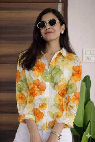 Image of Women's Korean Style 3 /4 Sleeve Oversized Button Down|| Workwear Top Shirt for Office & Casual Wear Women Shirt || Shirt for Woman || Top for Women (L-98-101)