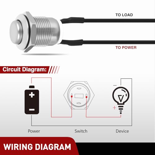 Image of Nilight 12mm Momentary Push Button Switch 6PCS with Pre Wired Harness 2 Pin | 12V Waterproof Stainless Steel Small Round Power Push Button Switches for Car Automotive Truck Boat Marine Off-Road Vehicle