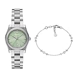 Color: Plata Emporio Armani Mujer Reloj de Acero Inoxidable Plateado y Pulsera de Plata de Ley, Set