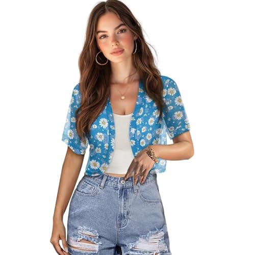 Image of Womens Short Sleeve Bolero Shrug Open Front Knit Cropped Cardigan Shoulder Cover for Dress Cute Casual Knit Cover Up