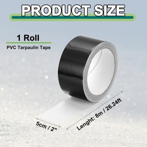 Image of PATIKIL Awning Repair Tape 2 inch x 26ft Waterproof Canvas Tape High Adhesive Tear Repair Patch Kit for PVC Tarpaulin Tent Awning Fabric RV Sail Boat Cover, Black