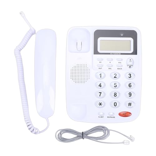 Téléphone fixe filaire Kadimendium blanc avec affichage écran LCD d'appelant en ABS