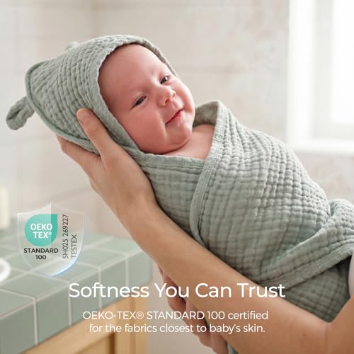 Image of Momcozy 6-Layer Muslin Cotton Baby Towels with Hood, 32x32 Inch, Blue
