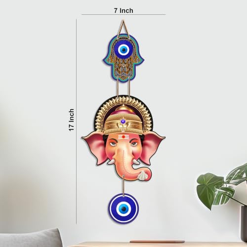 Image of Artvibes Shree Ganesha Nazar Raksha Wall Hanging for Home Entrance | Evil Eye Protection Decor for Living Room Bedroom Office Temple | Positive Energy Spiritual MDF Decorative Gift Item (WH 8563N)