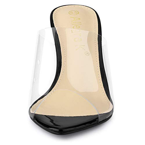 Allegra K Women's Clear Chunky Heel Black Slides Sandals Mules 8 M US