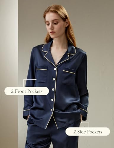 LilySilk Silk Pajamas for Women Gold Piping 100% Silk Pajama Set for Ladies Washable4