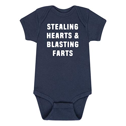 Instant Message - Stealing Hearts and Blasting Farts - Infant Baby One Piece - Size Newborn Navy