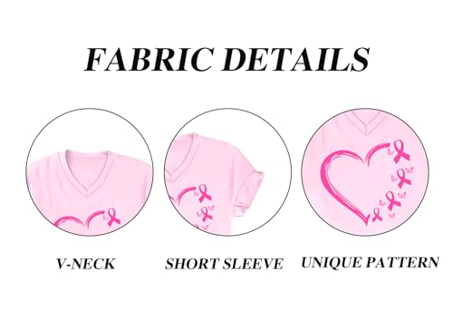 Breast Cancer Shirts for Women Pink Ribbon Awareness Inspirational T-Shirt Breast Cancer Survivor V-Neck Top4