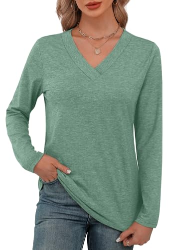 XIEERDUO Long Sleeve Shirts for Women V Neck Fall Tops Basic Tunic Tops Loose Fit Dressy 20253