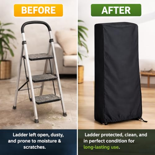 Image of EDRAK Foldable 2 & 3 Step Ladder Cover | Dustproof & Waterproof Protective Cover for Step Ladder | Heavy Duty Fabric | Drawstring Closure | Easy to Store & Wash