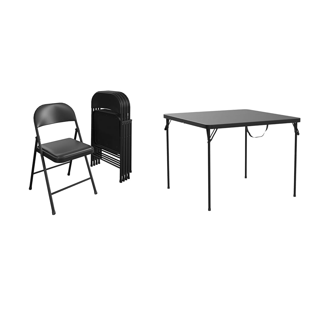 Cosco4-Pack Vinyl Folding Chairs and 38.5" XL Folding Card Table Bundle, Black