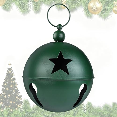 YIYA Big Christmas Jingle Bells Decorações Bola de Natal de ferro gigante verde 23 x 30 cm, decoração de quintal para decoração de Natal, árvore de Natal, decoração de jardim