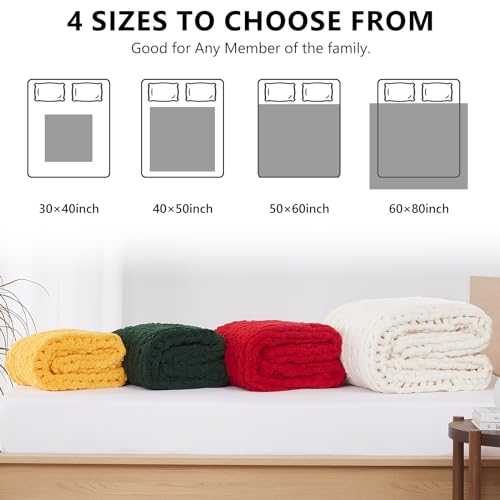 L'AGRATY Chunky Knit Blanket Throw - Soft Chunky Throw Blanket 50x60: 100% Hand Kintted Chenile Crochet Blanket Large Cable Knit Chunky Blanket - Rope Knot Throw Blanket for Couch Home Decor(Red)