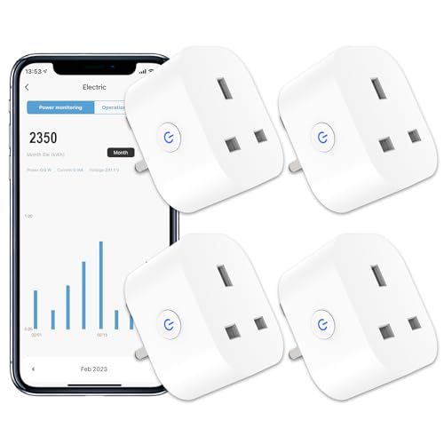 ANTELA Smart Plug with Energy Monitoring, 2,4GHz WiFi Plug with Timer Function, Alexa Voice Control, Smart Life APP Wireless Remote Control, Compatible with Alexa and Google Home, 13A, 4PCS