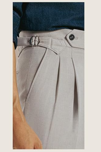 Mens Pants Classic Fit Stretch Dress Trousers Pleated Flat Front Slacks4