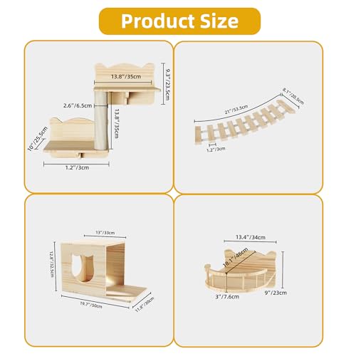 Conjunto 9 piezas estanterías de pared para gatos de madera miniatura 2