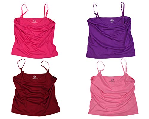 Image of ESSA Women's Cotton Camisole with Adjustable Straps Pack of 4 - Multicolor, 100% Cotton Slip, Sleeveless Design, Pull On Closure, Soft Fabric for Comfortable Fit