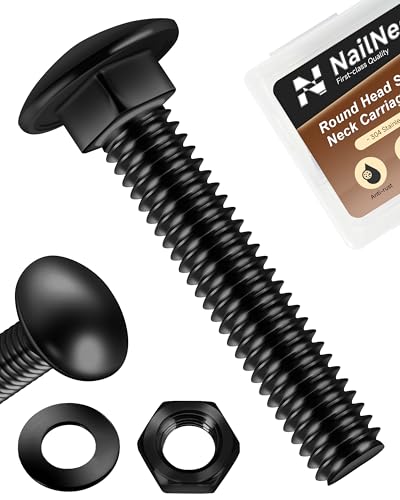 nailnest (8Sets) 3/8-16 x 2 Carriage Bolts Screws, 304 Stainless Steel Round Head Square Neck 3/8 Carriage Bolts and Nuts Kit with 3/8 Flat Washers, Fully Threaded Black Oxided