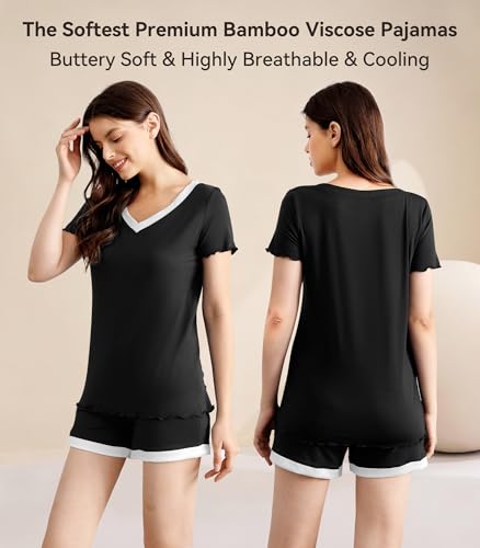 Image of WiWi Viscose from Bamboo Pajamas Set for Women Super Soft Short Sleeve Cooling Summer Plus Size Pjs Sets Sleepwear S-4X
