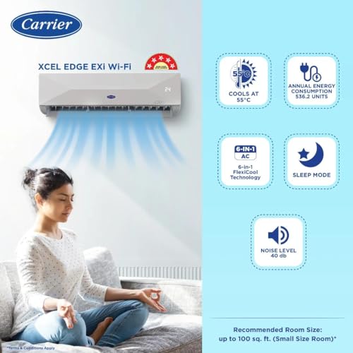 Image of Carrier 1.5 Ton 18K 5 Star XCEL EDGE EXi Inverter Split Air Conditioner (CAI18CE5R34W0 5 kW, White)