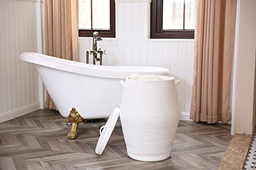 26" X 20" Tall Extra Large Storage Basket With Lid, Cotton Rope Storage Baskets, Woven Laundry Hamper With Cover, Toy Storage Bin, For Toys Blanket In Living Room, Baby Nursery, All White #TOP2