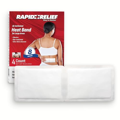 Rapid Relief Air Activated Heat Bands for Stiff Muscles & Aches, 4 Pack – Targeted Heat Relief for Muscles, Back Pain, Joint & Everyday Aches