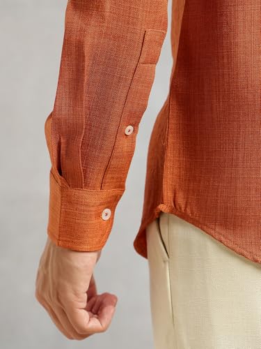 Image of Thomas Scott Men's | Solid | Textured Fabric | Full Sleeve | Slim Fit | Polyester-Blend | Spread Collar | Casual Shirt