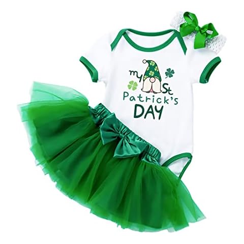 Zusnxaxe St. Patrick's Day Baby Girls Outfits Green Shamrock Romper Bodysuit Tutu Dress Bow Headband 3Pcs Clothes Set 0-3 Months Cover