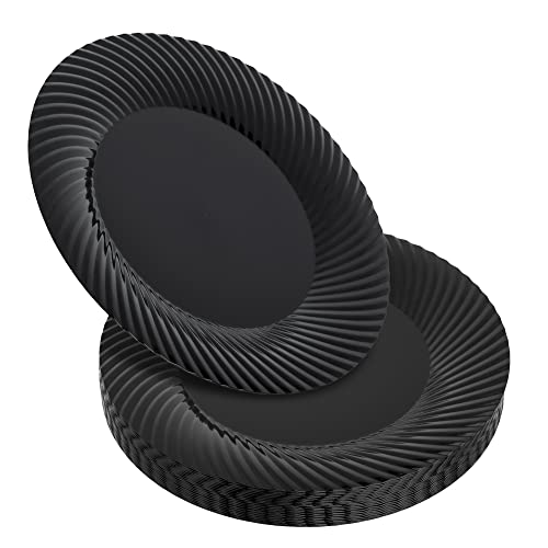 STACKABLES Lot de 20 assiettes en Poids léger plastique rigide - Élégantes et réutilisables - 25,4 cm - Assiettes de service en plastique - Assiettes noires avec bord en coquillage Cover
