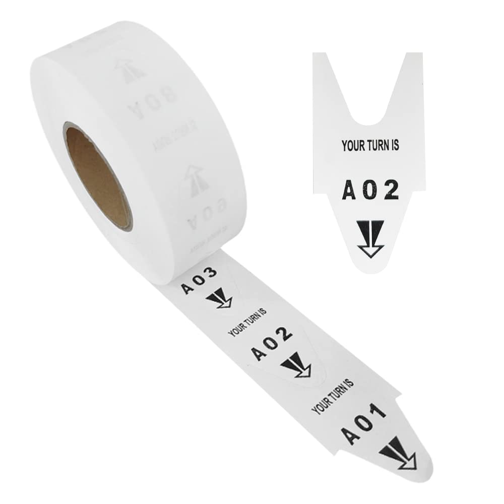 1 Roll of 2-Digit Take-A-Number Tickets Turn-O-Matic - 3000 Tickets/Roll for D80 Ticket Dispenser 6 Groups Queue Number from A01-E99 White (White-1 Roll)