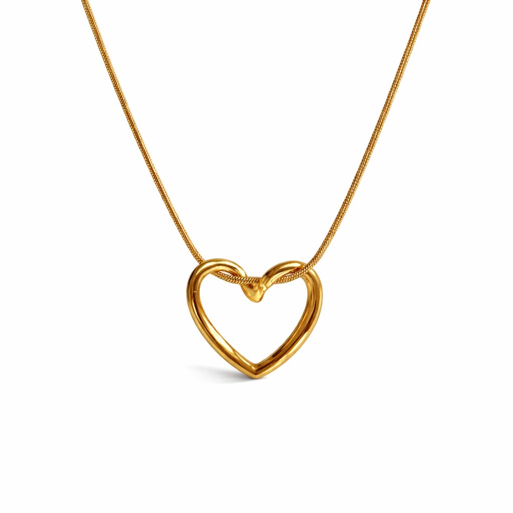 zevarna Simple Chains Hollow Heart Necklace Set For Women and Girls Stylish | Anti Tarnish Waterproof Stainless Steel Chain Pendant Necklaces Jewelry for Love | Gold Toned Jewellery Accessories for Woman & Girls | Birthday Gift for Wife & Girlfriend-picture-16