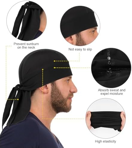MELASA Cooling Do Rags Skull Cap Helmet Liner, Sweat Head Wraps Bandanas for Men Running Cycling Motorcycle