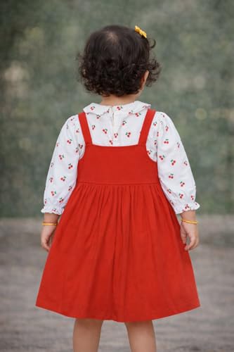 Image of babeezworld Baby Girl Cotton Dress - Full Sleeves Knee Length fit and Flare Dungaree Frock jhabla Regular fit top Tshirt
