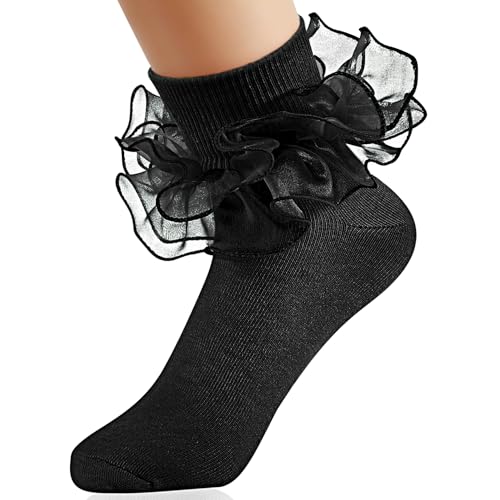 Image of Komorebi Big Ruffle Ankle Socks Lace Frilly Cotton Socks for Women Girls