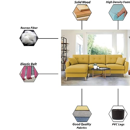 Image of BRAXTON Lindel RHS 4 Seater L Shape Sofa Set for Living Room (Yellow) Premium Velvet Fabric Sofa