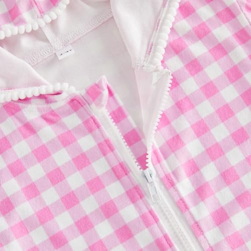 Image of Girls Hooded Terry Coverups One Piece Swimsuits Beach Stripe Trim Zip Up Fly Sleeve Swim Cover Up Swimwear