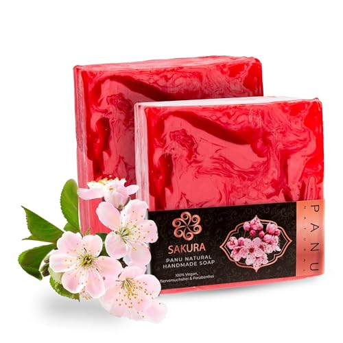 Panu Seifen Sakura - Vegane Duschseife für alle Hauttypen - Naturseife als festes Duschgel und festes Shampoo - Premium Soap Bar - Natürlicher Duschbrocken als festes Duschgel