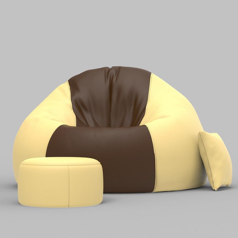 Image of Biggie Bean Bag Chair with Beans Filled 4XL Classic Comfort Bean Sofa-Crafted for Comfort-Styled for Modern Homes with Free Cushion & Footrest (Matching Color : Leatherette Brown Cream)