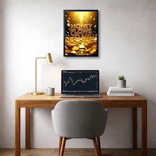 Image of ARTFUL TOY BOX - Money Flows To Me Motivational Quote Photo Frame Wall Art for Home & Office Decor | Wealth Attraction, Positive Energy & Abundance Wall Decor | HD Glossy Print | Premium Fiber Black Frame - 12x18 Inch (30x45 cm) (Design 14)