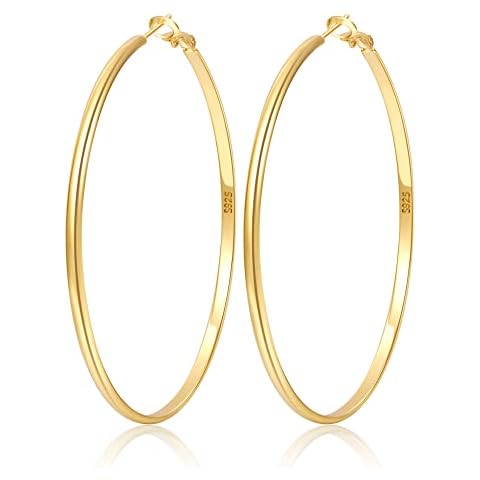 LOUMILEO Gold Hoop Earrings for Women 14K Real Gold Plated Large Gold Hoop Earrings Hypoallergenic Big Hoop Earrings Lightweight Thin Gold Hoops for Women (50mm) Cover
