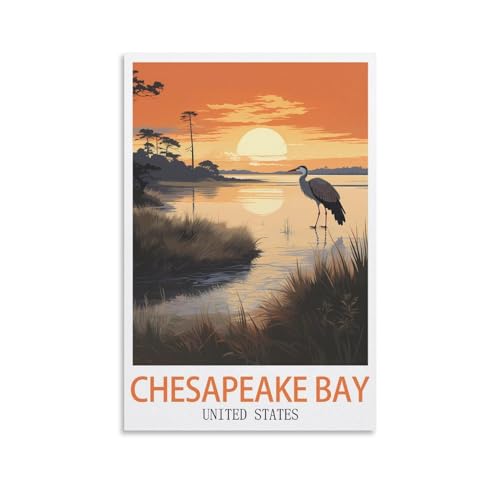 FUADDGG Chesapeake Bay United States Vintage Travel Poster 16x24inch(40x60cm) Canvas Art Poster And Wall Art Picture Print Modern Family Bedroom Decor Posters